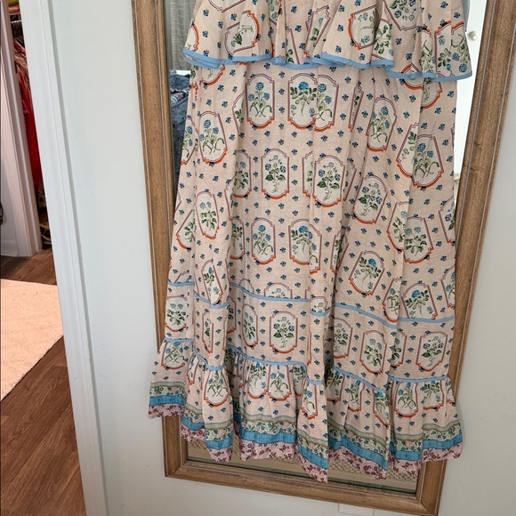 HUNTER BELL Peach Floral Maxi Dress with Blue Trim - Picture 7 of 7